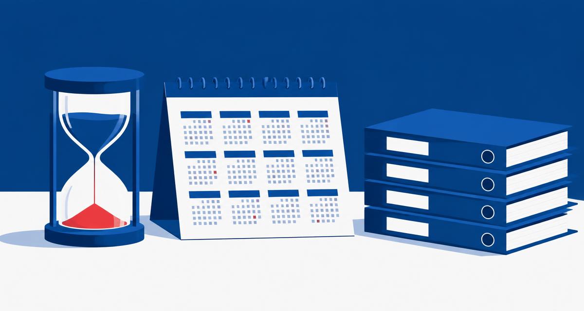 Illustration d'un sablier, d'un calendrier et d'une pile de classeurs